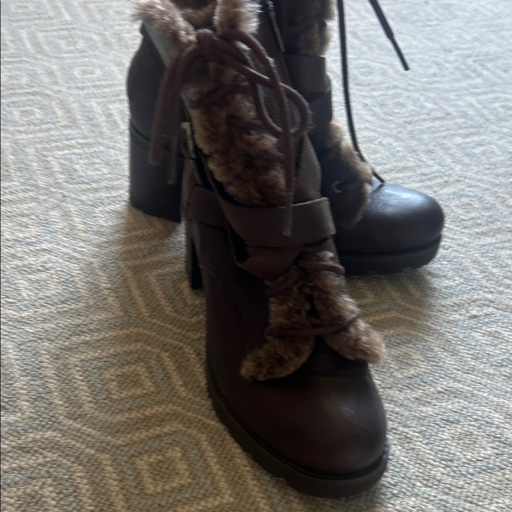 UGG Dark Brown Fur-Lined Heeled Boots